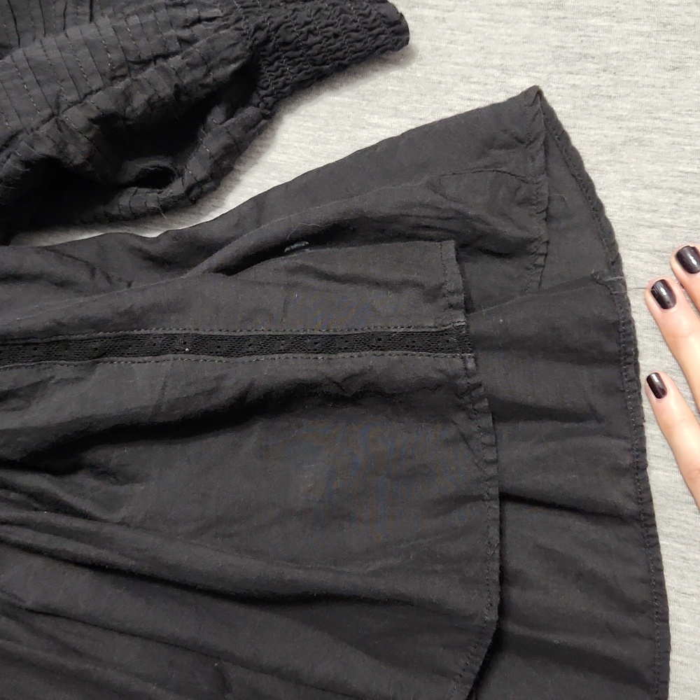 ARITZIA SUNDAY BEST Black Lacey Puff-Sleeve Crop Summer Peasant Blouse Top Shirt - Picture 14 of 16
